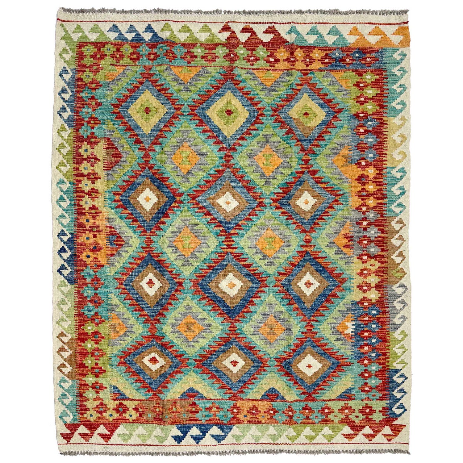 Hand Made Afghan Kilim 5' 1" x 6' 5" ft / 154 x 195 cm - No. G38906