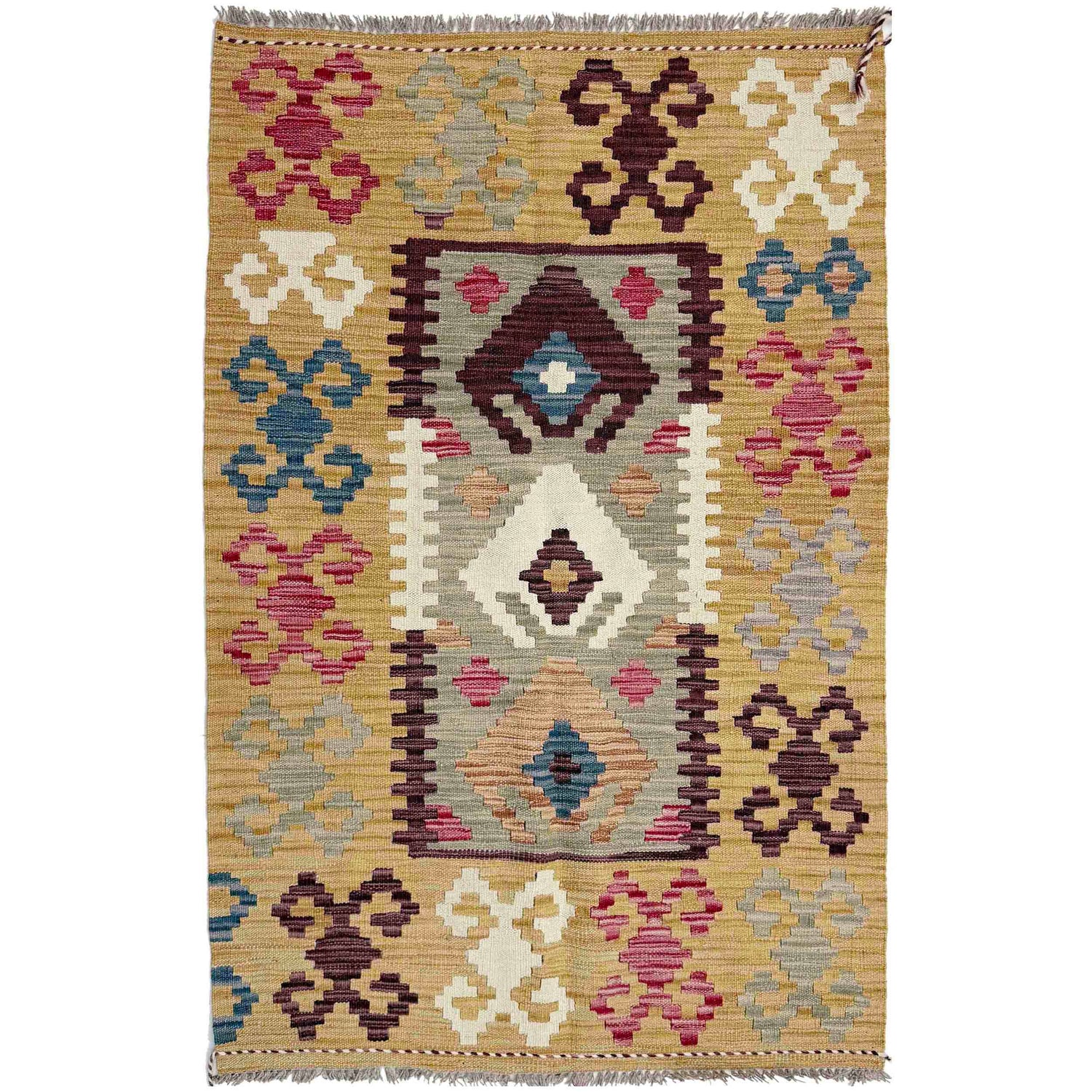 Handmade Vegetable Kelim 3' 2" x 4' 11" ft / 96 x 150 cm - No. G38911