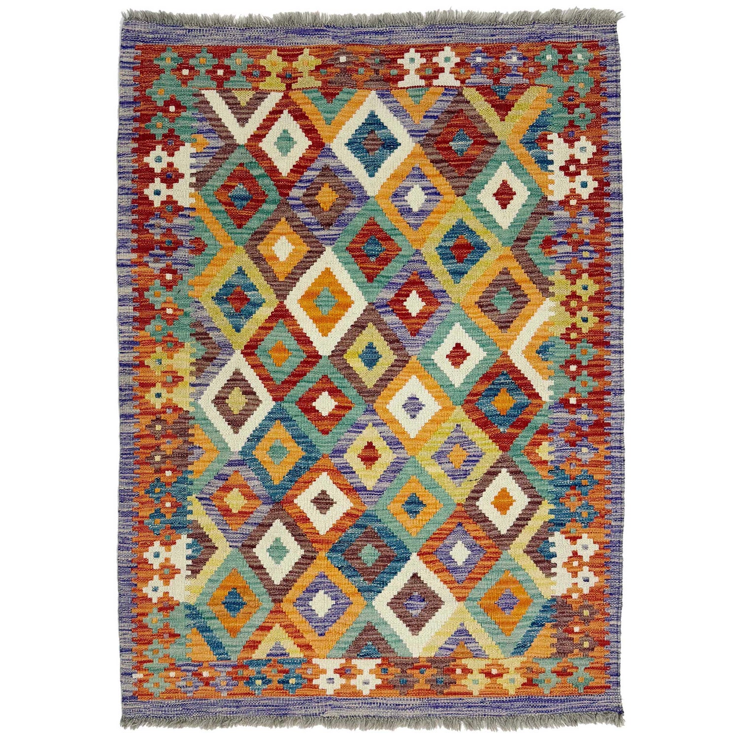 Handmade Turkish Design Wool Kilim 3' 3" x 4' 8" ft / 100 x 143 cm - No. G38913