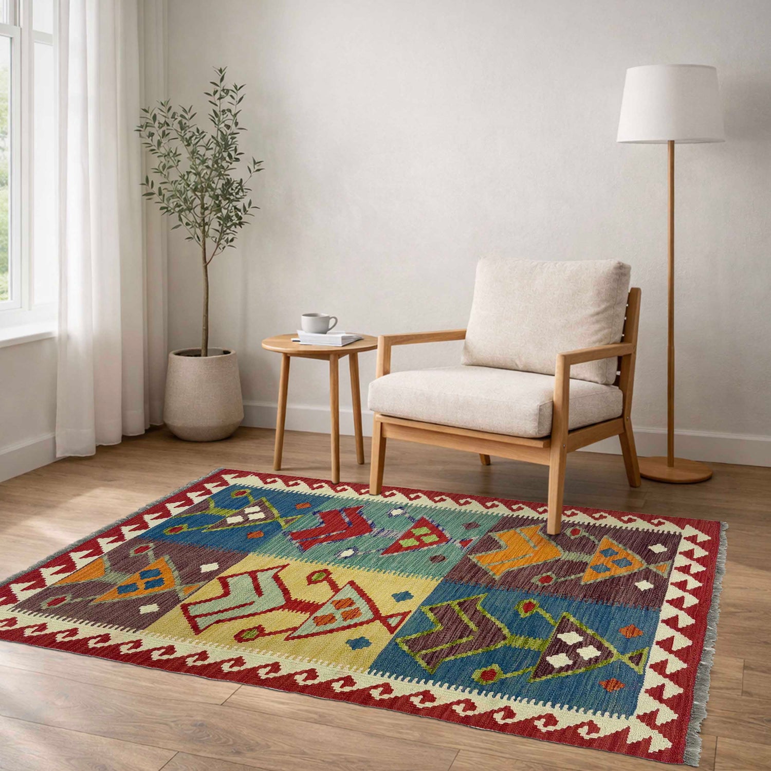 Hand Knotted Flatweave Kilim 3' 1" x 4' 11" ft / 95 x 150 cm - No. G38914