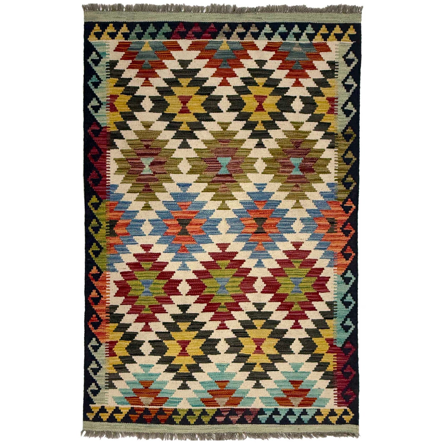 Handmade Afghan Vegetable Kilim 3' 3" x 4' 10" ft / 100 x 147 cm - No. G38916