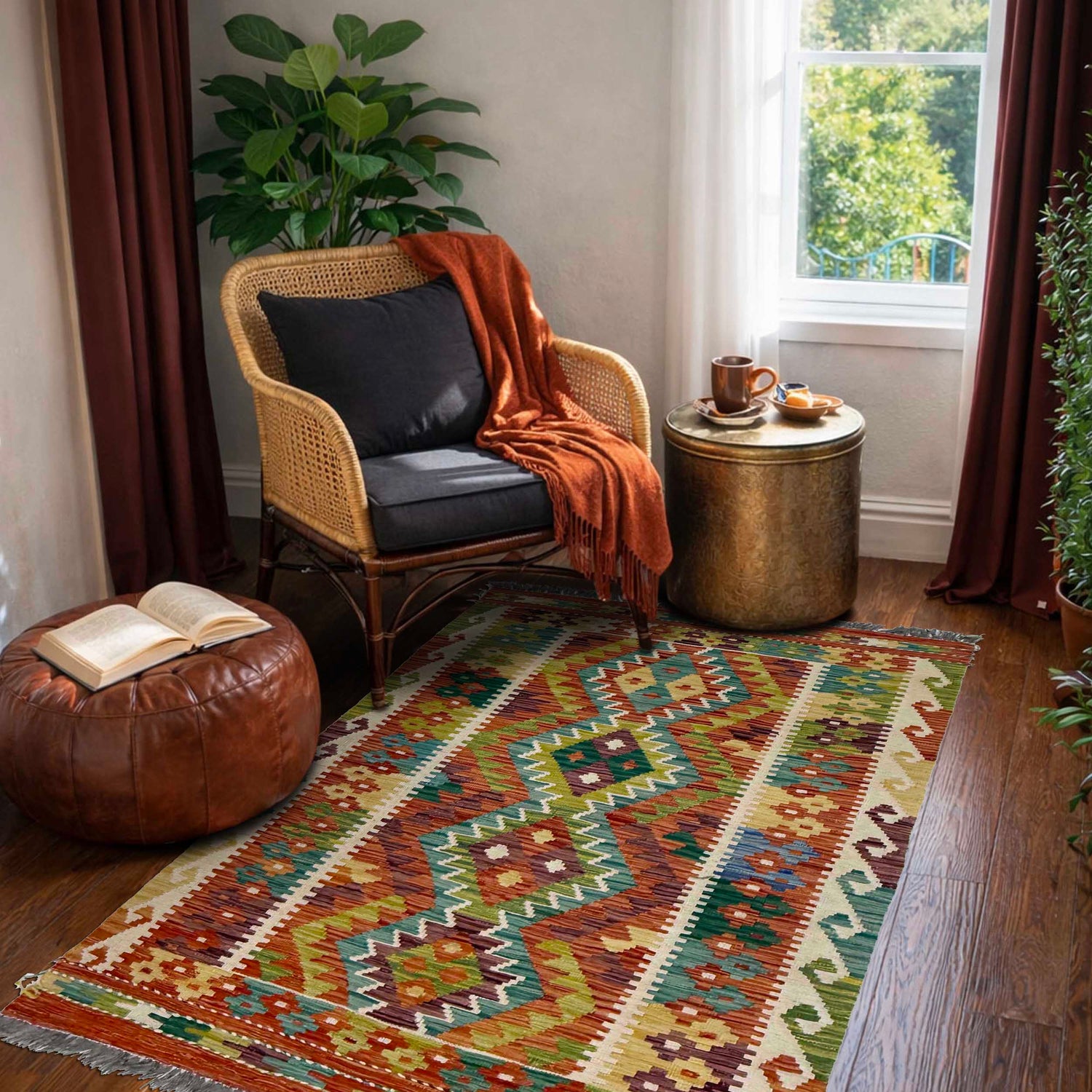Hand Made Afghan Kilim 3' 3" x 5' 0" ft / 99 x 153 cm - No. G38917
