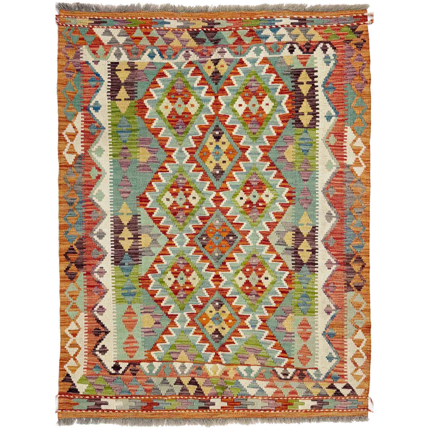 Hand Knotted Afghan Style Kilim 3' 6" x 4' 10" ft / 107 x 147 cm - No. G38921