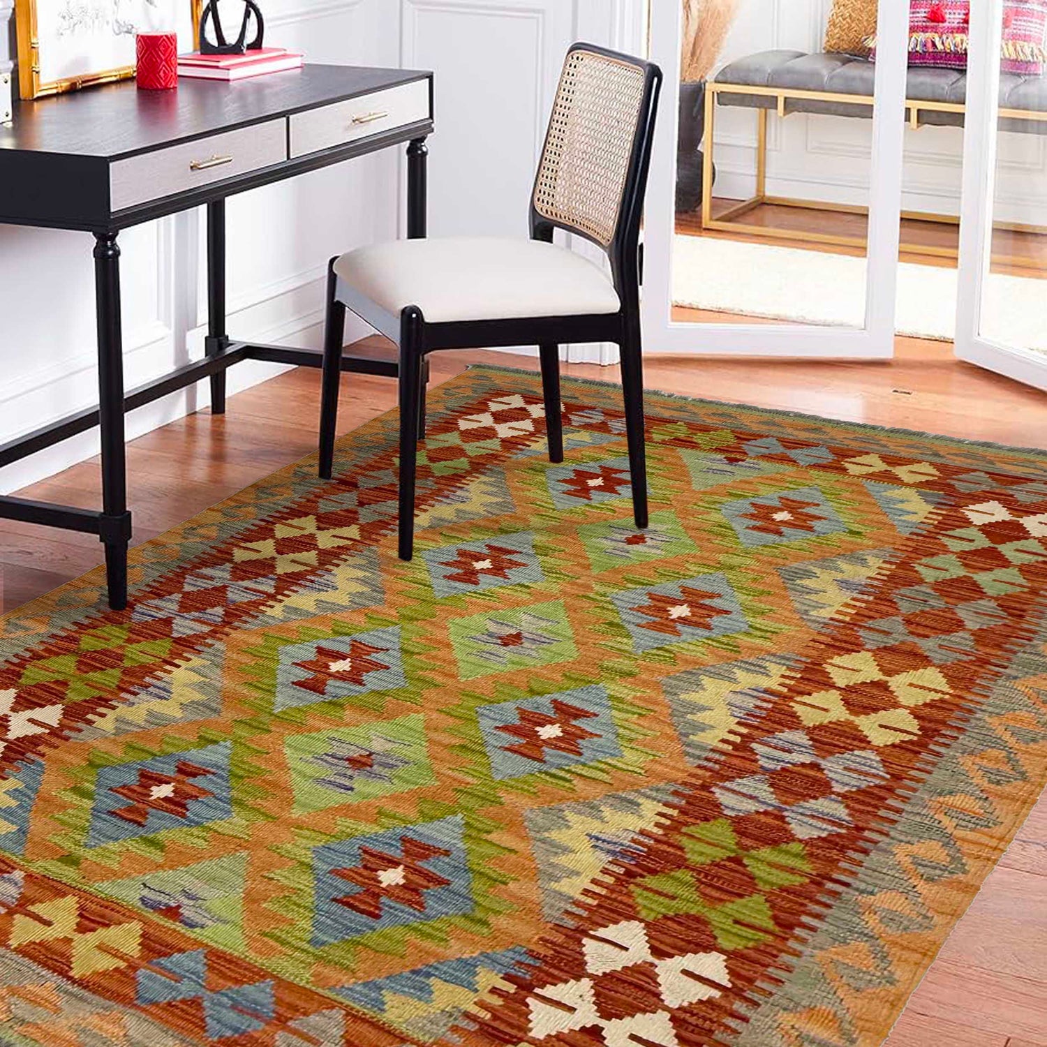 Handmade Vegetable Kilim 3' 6" x 5' 3" ft / 107 x 160 cm - No. G38922