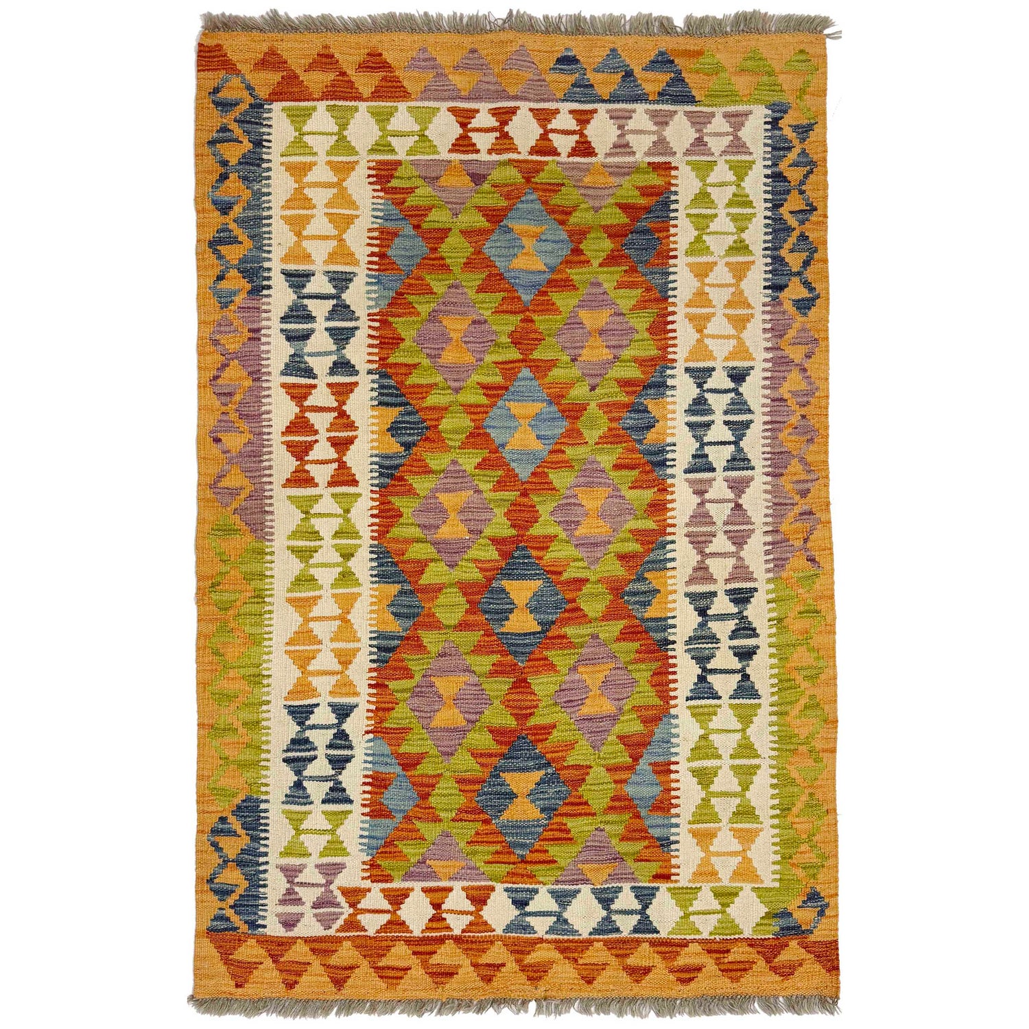 Hand Knotted Flatweave Kilim 3' 5" x 5' 3" ft / 104 x 159 cm - No. G38924
