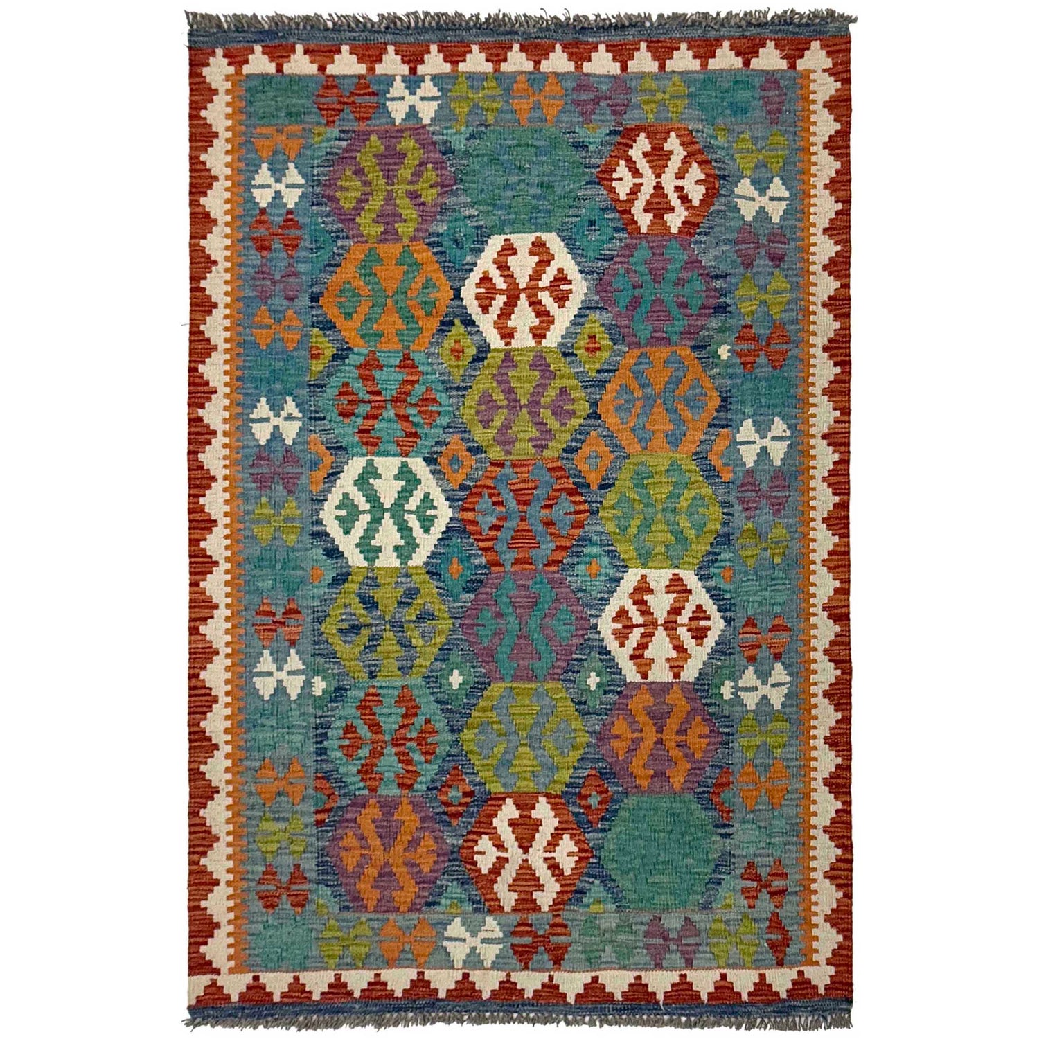 Hand Knotted Afghan Style Kilim 3' 6" x 5' 3" ft / 107 x 160 cm - No. G38925