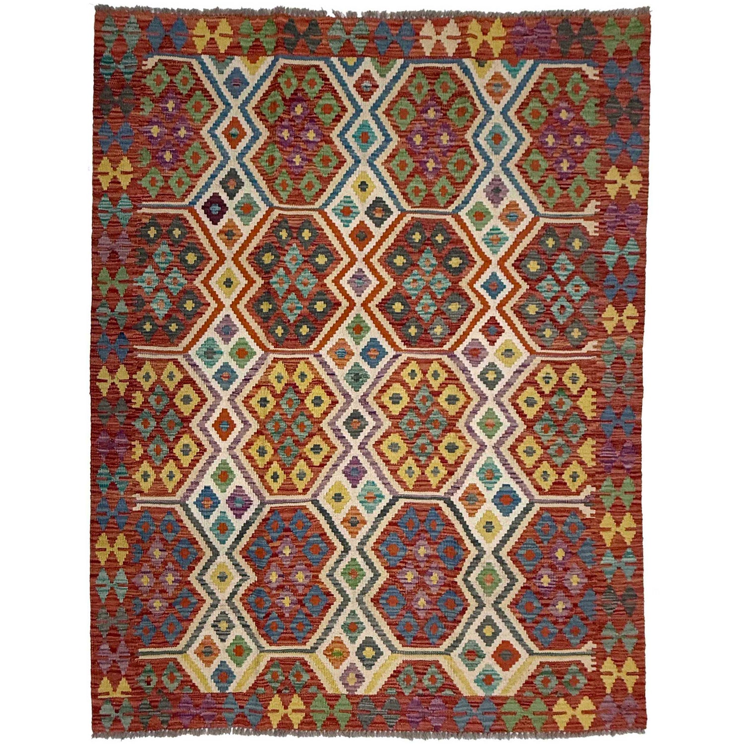 Handmade Afghan Vegetable Kilim 4' 11" x 6' 5" ft / 150 x 196 cm - No. G38929