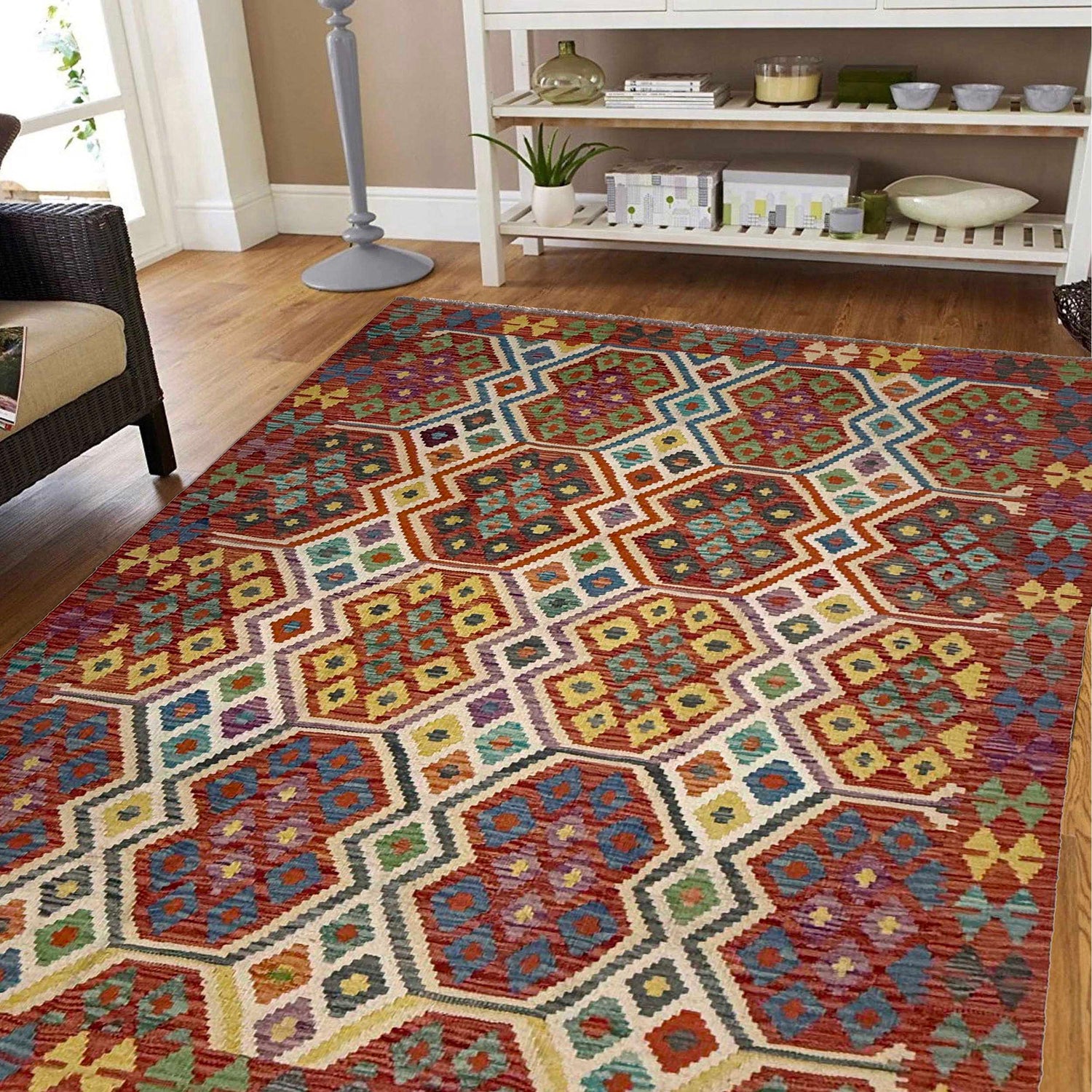 Handmade Afghan Vegetable Kilim 4' 11" x 6' 5" ft / 150 x 196 cm - No. G38929