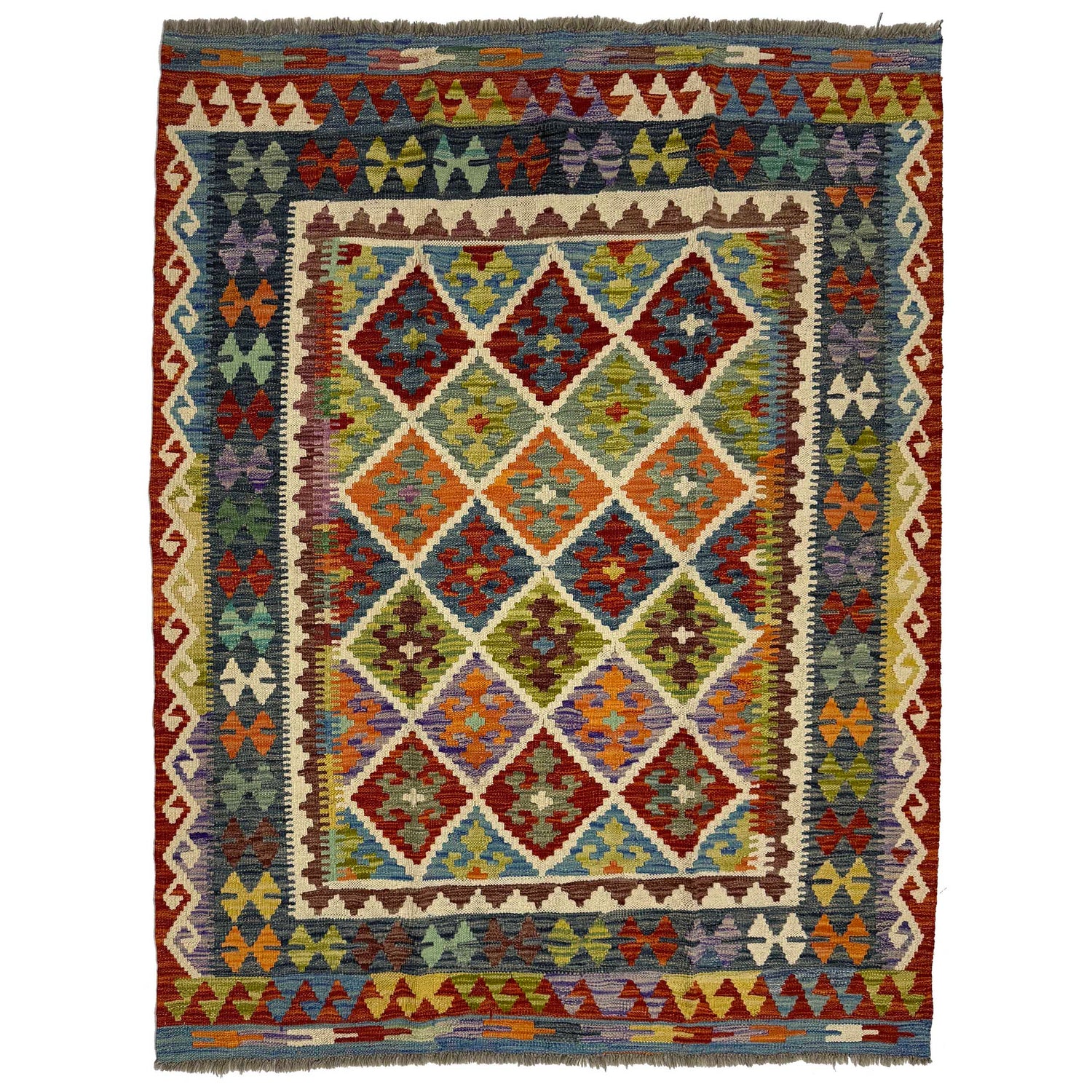 Hand Knotted Afghan Style Kilim 5' 1" x 6' 0" ft / 154 x 183 cm - No. G38934