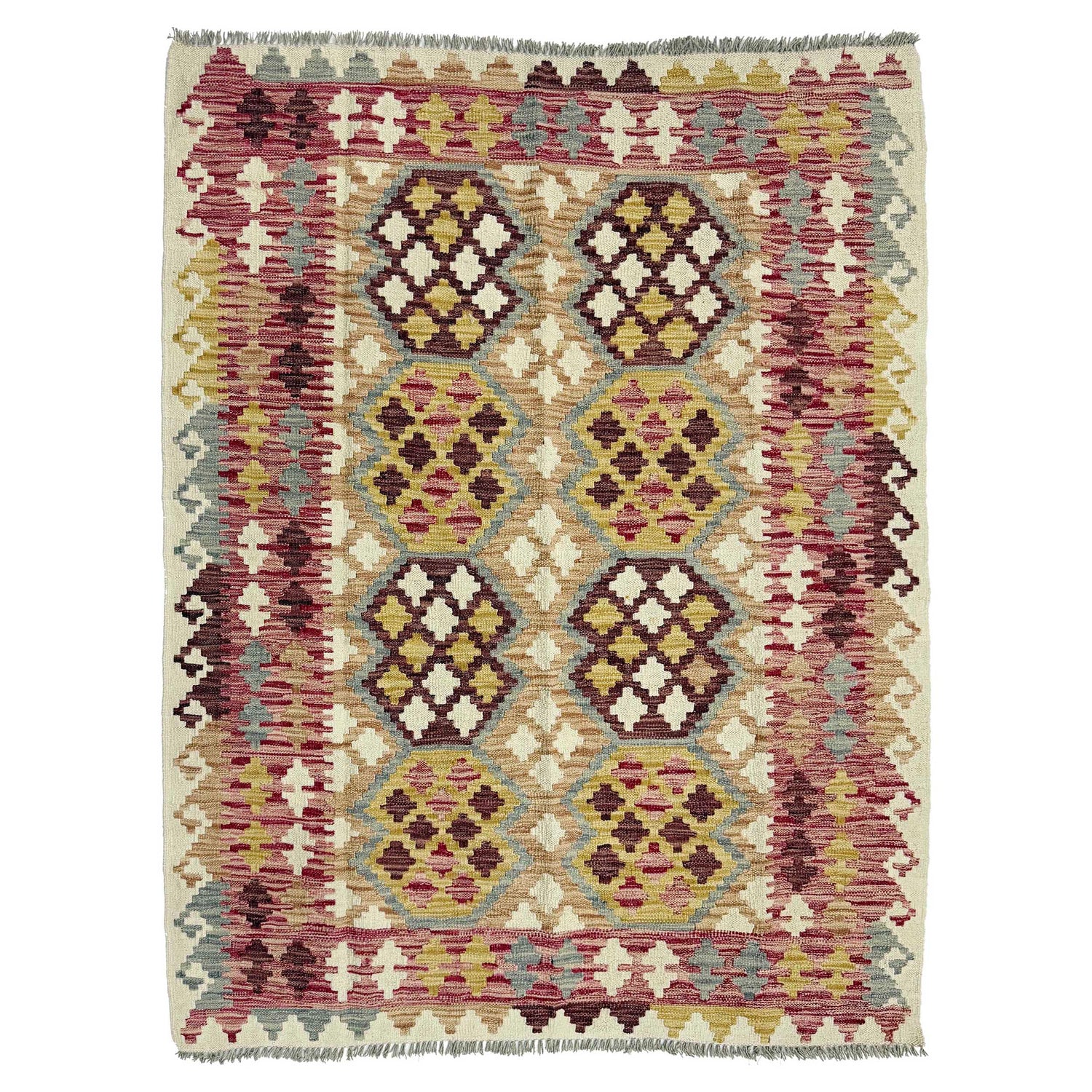 Hand Woven Wool Kelim 5' 0" x 6' 5" ft / 153 x 196 cm - No. G38935