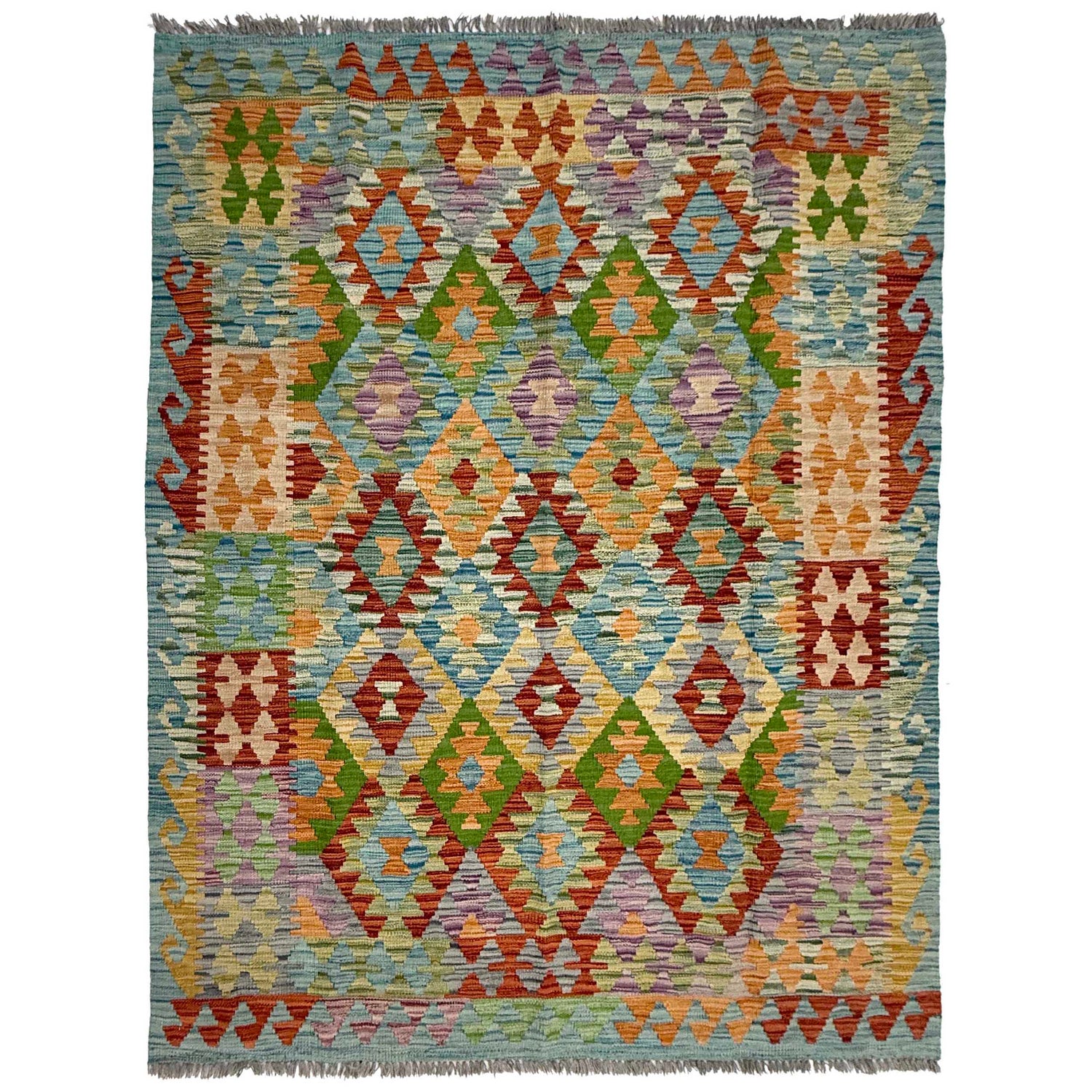 Hand Made Afghan Kilim 5' 0" x 6' 7" ft / 153 x 200 cm - No. G38937