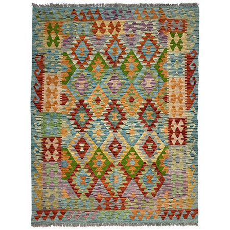 Hand Made Afghan Kilim 5' 0" x 6' 7" ft / 153 x 200 cm - No. G38937