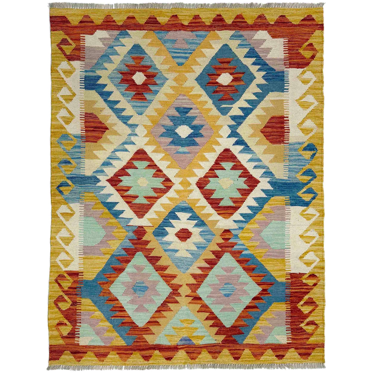 Hand Woven Wool Kelim 4' 2" x 5' 8" ft / 128 x 173 cm - No. G39088