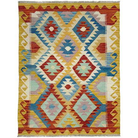 Hand Woven Wool Kelim 4' 2" x 5' 8" ft / 128 x 173 cm - No. G39088