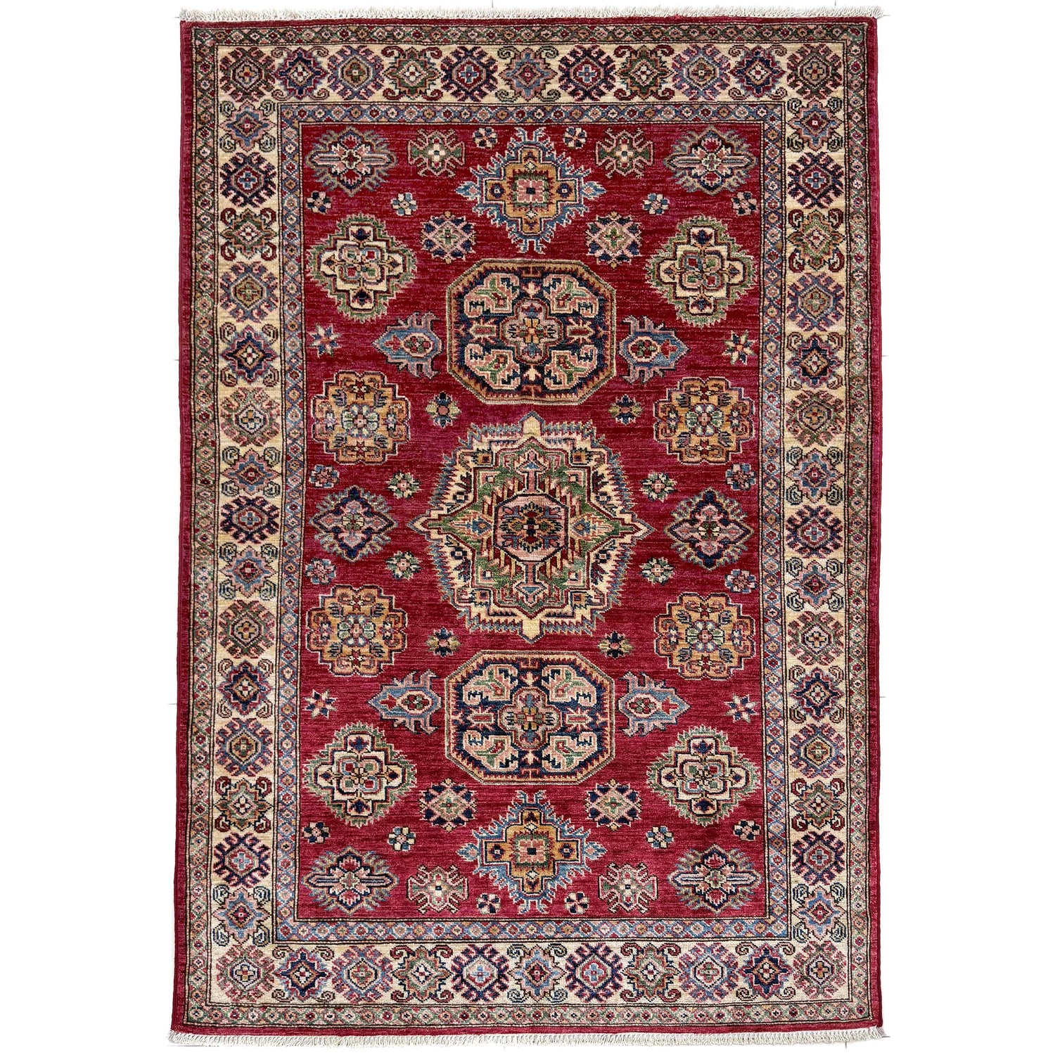 High-Quality Kazak Area Rug 4' 0" x 5' 10" ft / 122 x 178 cm - No. G39610
