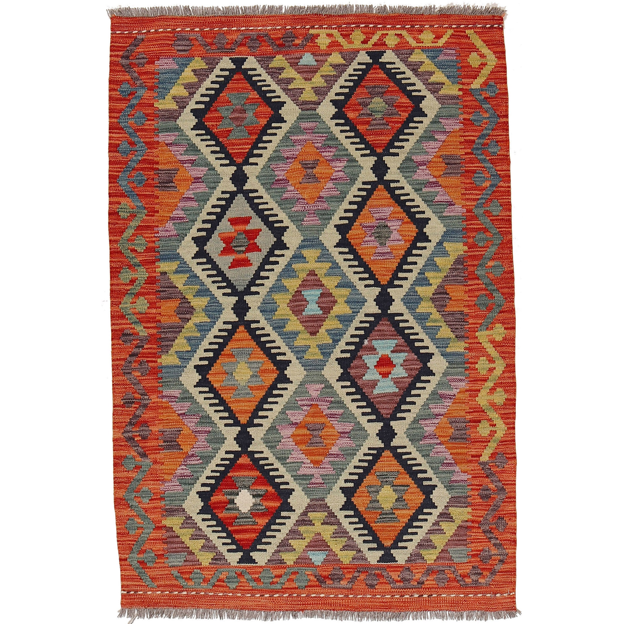 Handmade Turkish Design Wool Kilim 3' 4" x 5' 0" ft / 101 x 152 cm - No. P26339