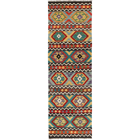 Hand Knotted Afghan Style Kilim Runner 2' 9" x 9' 5" ft / 85 x288 cm - No. P26421