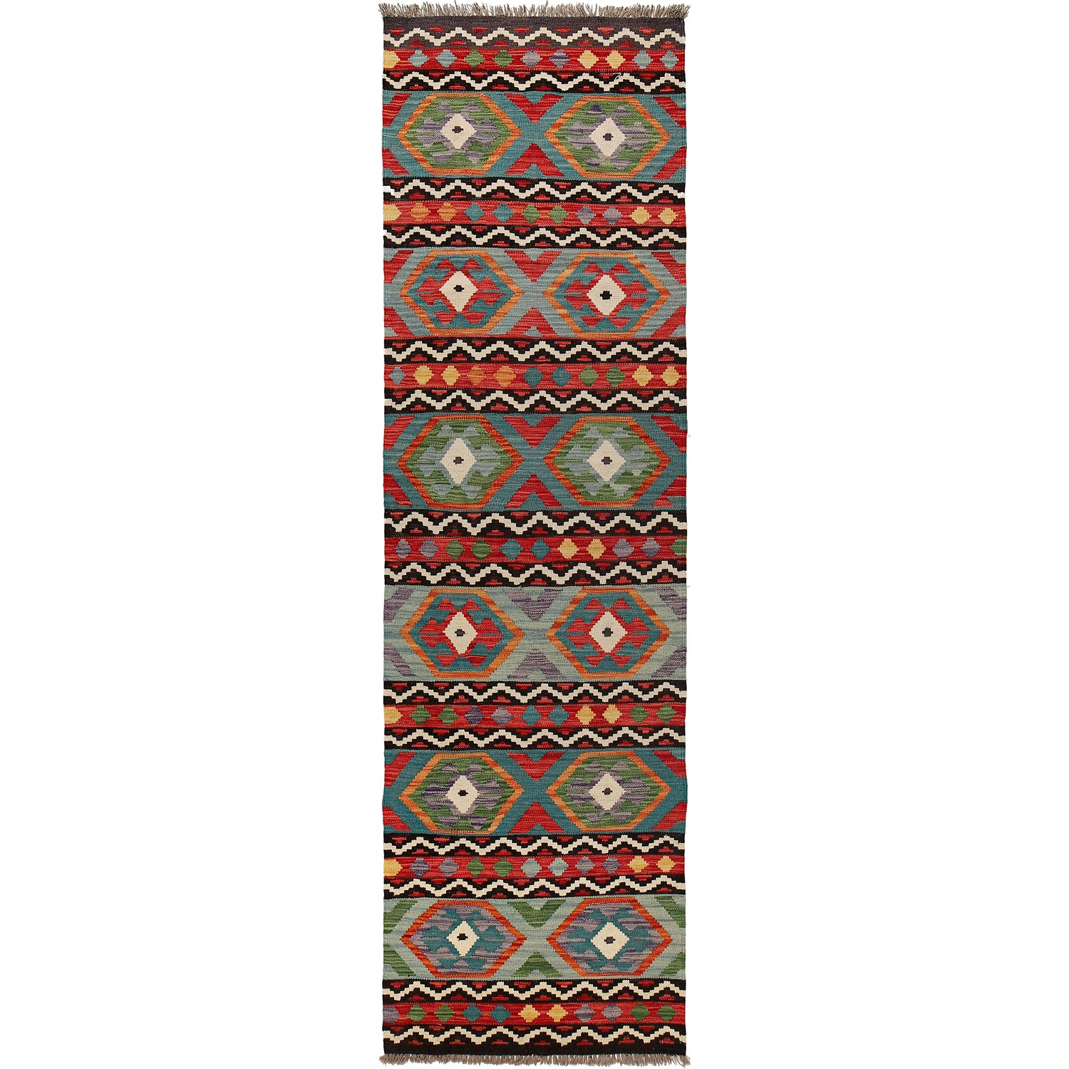 Hand Knotted Afghan Style Kilim Runner 2' 8" x 9' 8" ft / 81 x294 cm - No. P26472