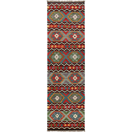 Hand Knotted Afghan Style Kilim Runner 2' 8" x 9' 8" ft / 81 x294 cm - No. P26472