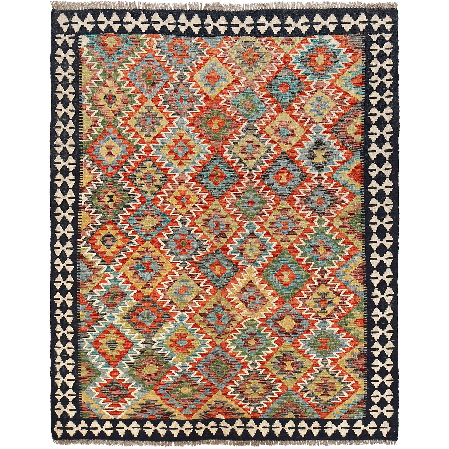 Handmade Turkish Design Wool Kilim 5' 0" x 6' 6" ft / 153 x 199 cm - No. P26564