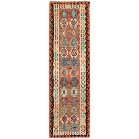 Hand Knotted Afghan Style Kilim Runner 2' 9" x 9' 9" ft / 84 x297 cm - No. P26599