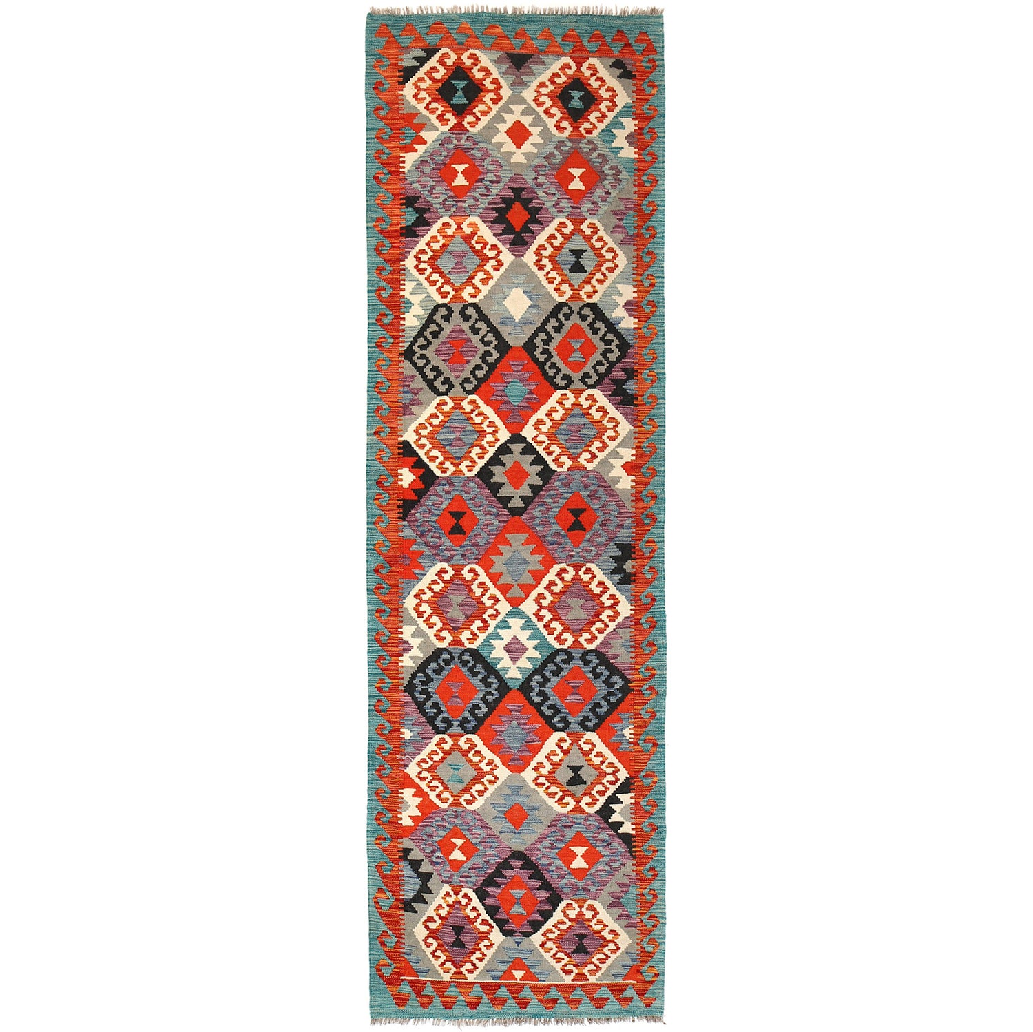 Hand Knotted Afghan Style Kilim Runner 2' 8" x 9' 9" ft / 81 x296 cm - No. P26606