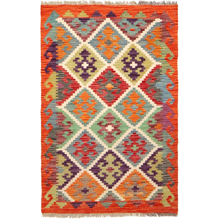 Handmade Turkish Design Wool Kilim 2' 8" x 4' 2" ft / 82 x 128 cm - No. P26824