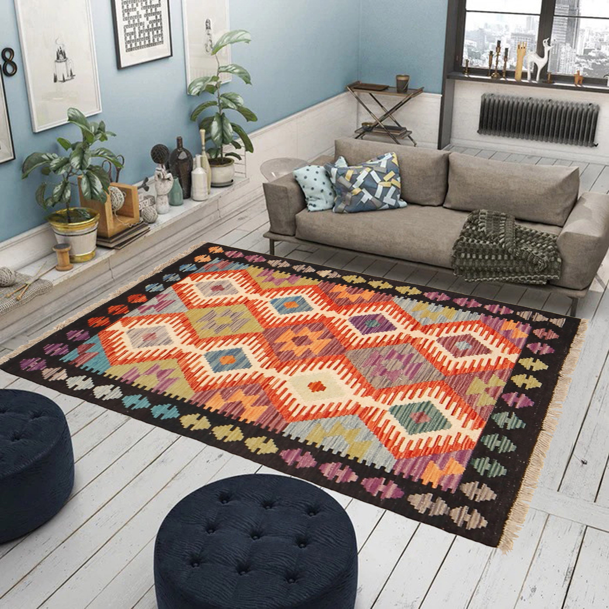 Hand Made Afghan Kilim 2' 9" x 4' 0" ft / 85 x 123 cm - No. P26829