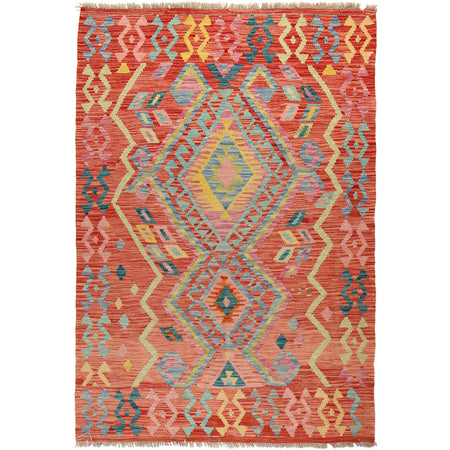 Handmade Afghan Vegetable Kilim 4' 0" x 6' 2" ft / 123 x 188 cm - No. P26864