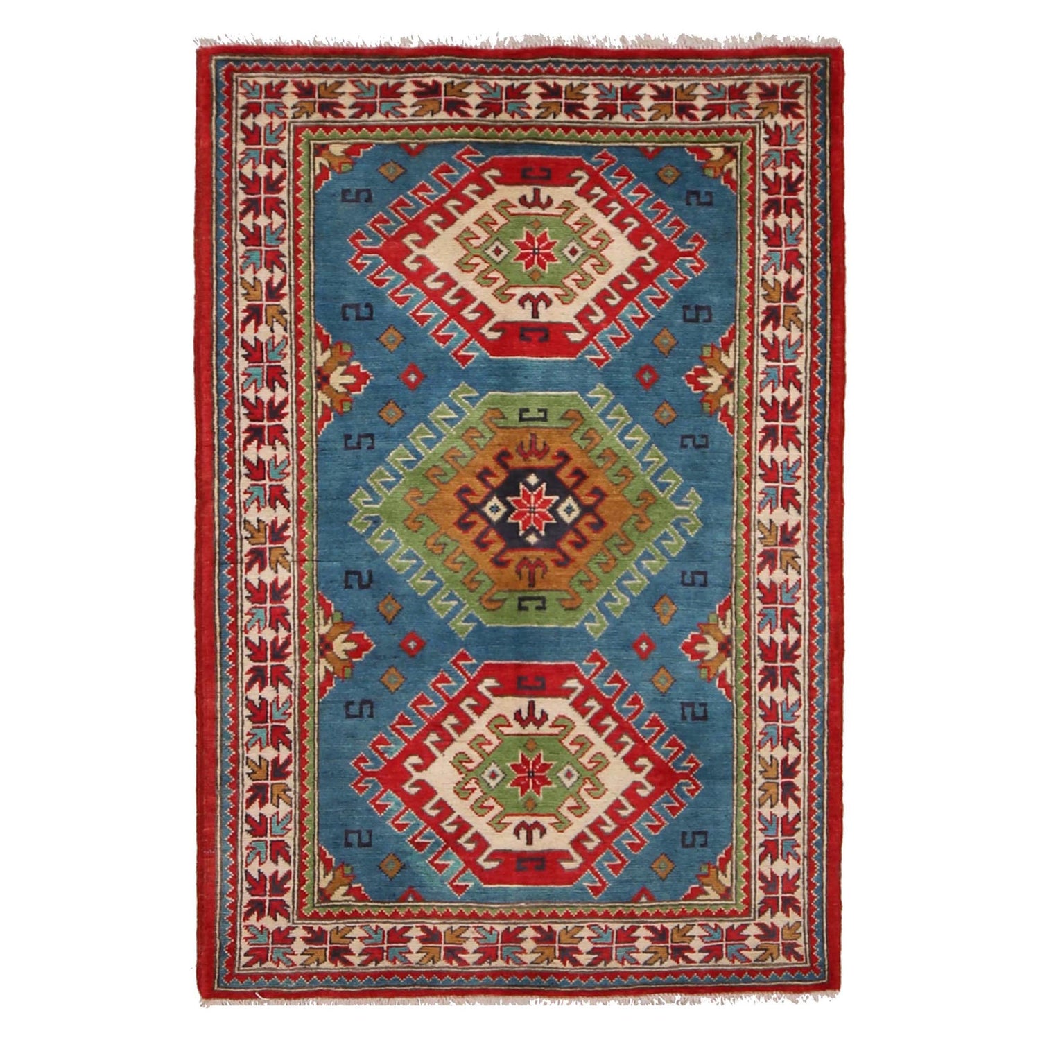 Handmade Kazak Area Rug 3' 3" x 4' 8" ft / 98 x 142 cm - No. P34045