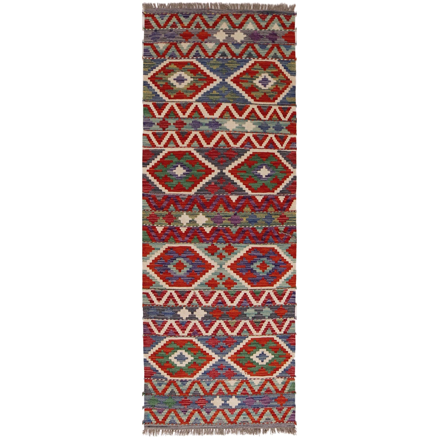 Hand Knotted Flatweave Kilim Runner 2' 5" x 6' 8" ft / 73 x 203 cm - No. P34244
