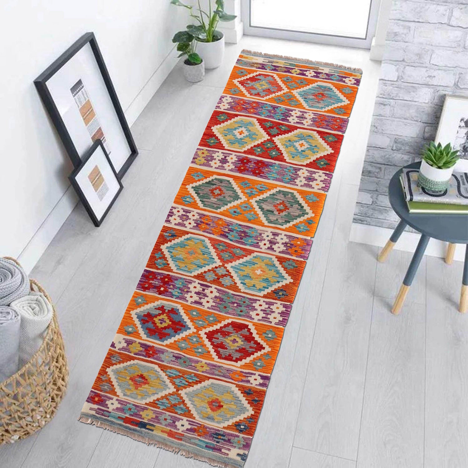 Handmade Afghan Vegetable Kilim Runner 2' 4" x 7' 8" ft / 70 x 234 cm - No. P34248