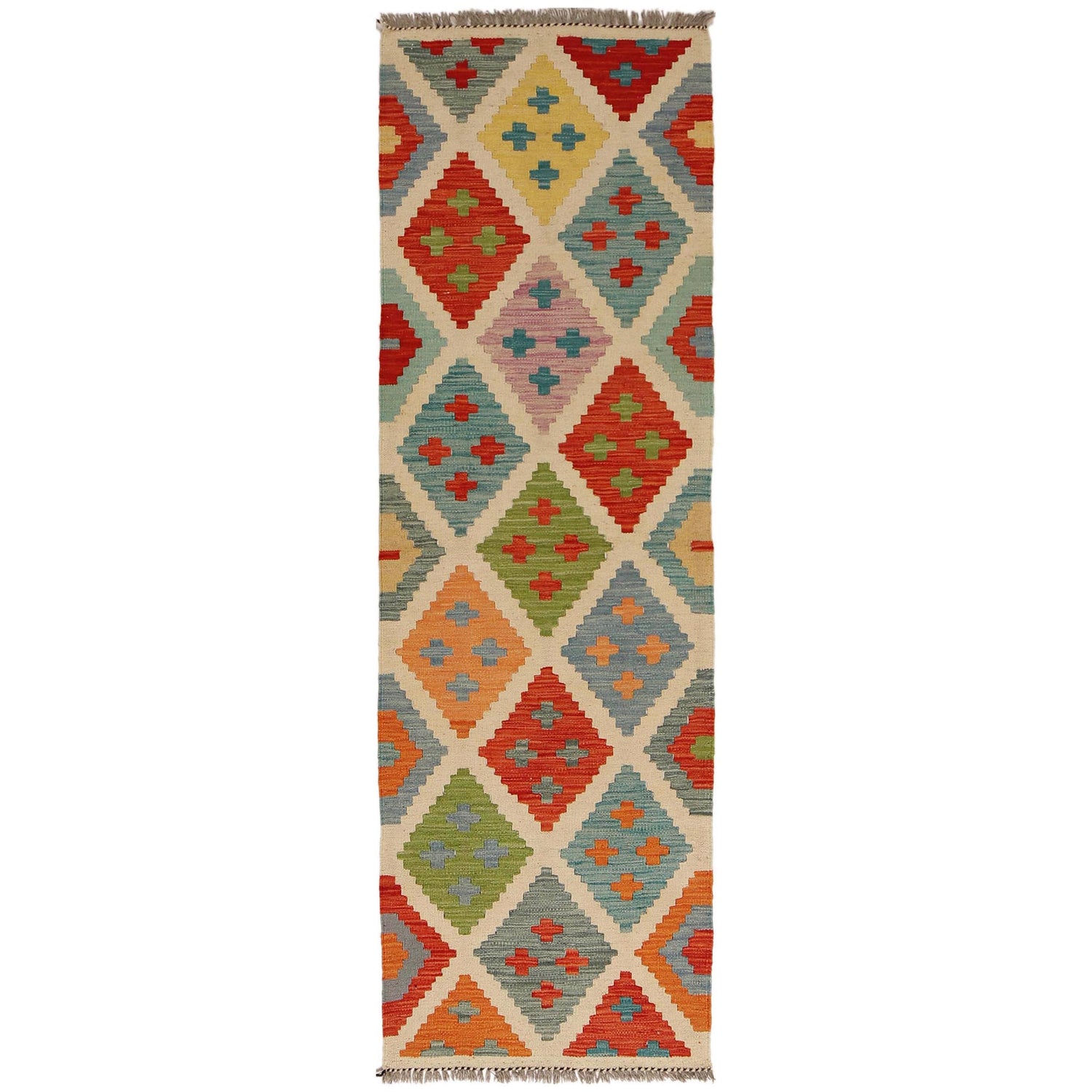 Handmade Afghan Vegetable Kilim Runner 2' 0" x 6' 7" ft / 62 x 200 cm - No. P34256