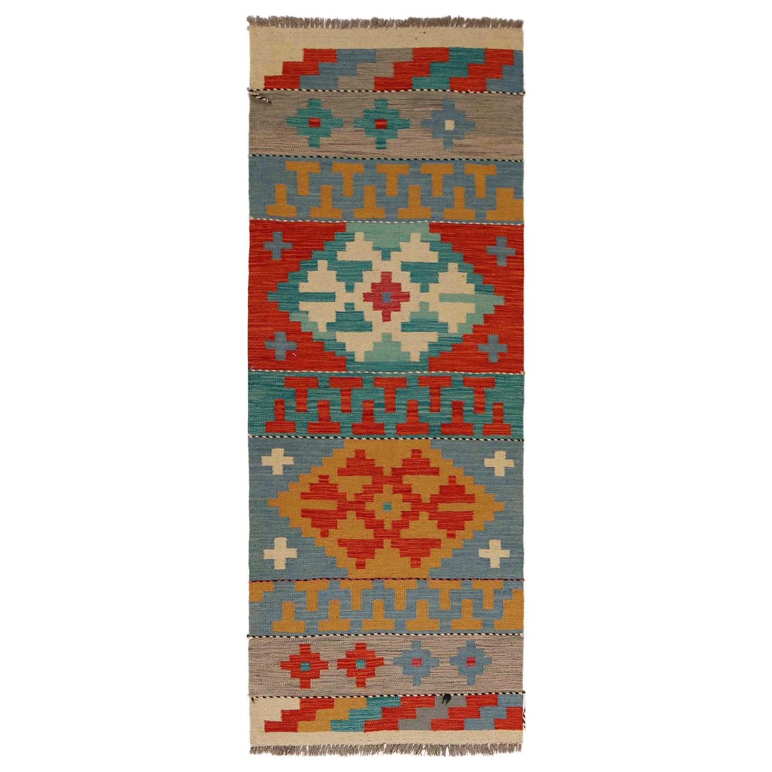 Hand Made Afghan Kilim Runner 2' 4" x 6' 4" ft / 70 x 193 cm - No. P34257