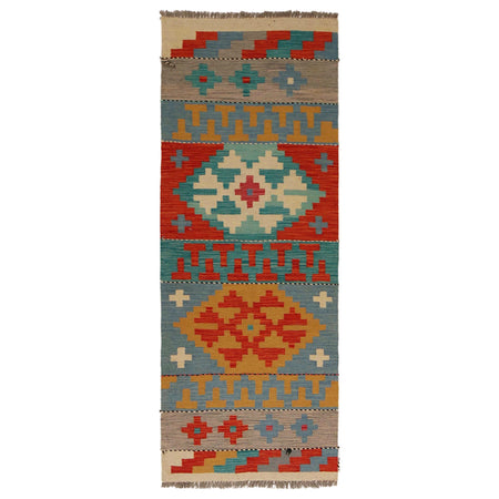 Hand Made Afghan Kilim Runner 2' 4" x 6' 4" ft / 70 x 193 cm - No. P34257