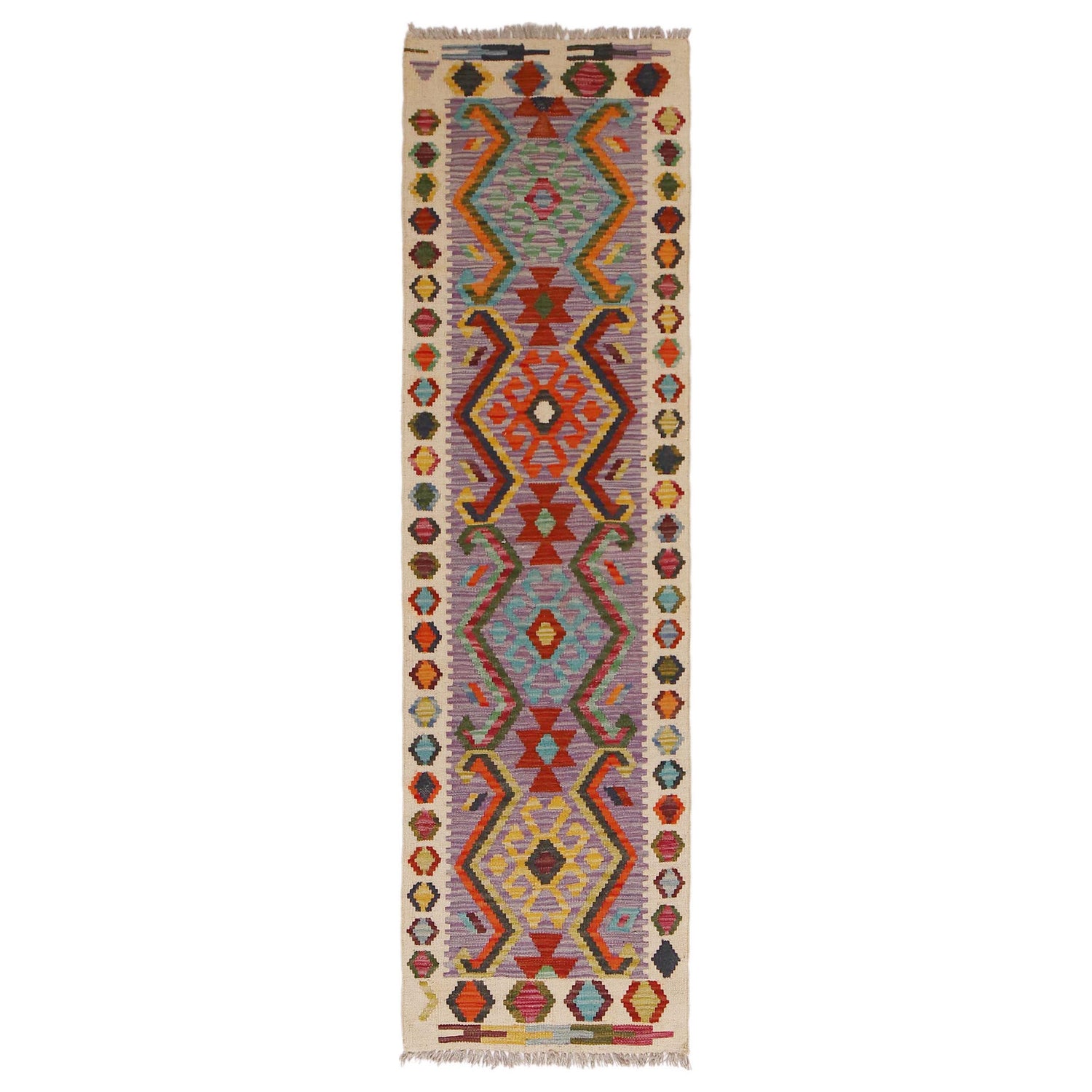 Multi Color ful Flat-Weave Wool Kilim Runner 1' 9" x 6' 6" ft / 54 x 198 cm - No. P34270