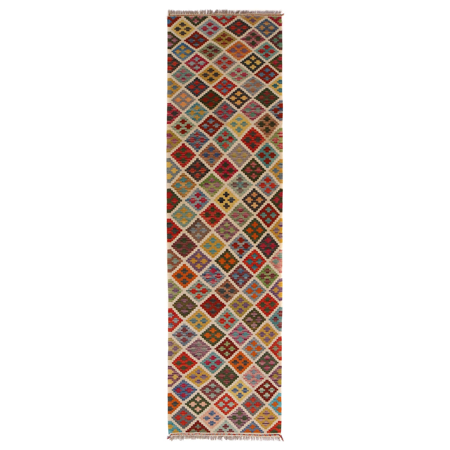 Hand Knotted Flatweave Kilim Runner 2' 6" x 9' 9" ft / 75 x 296 cm - No. P34294