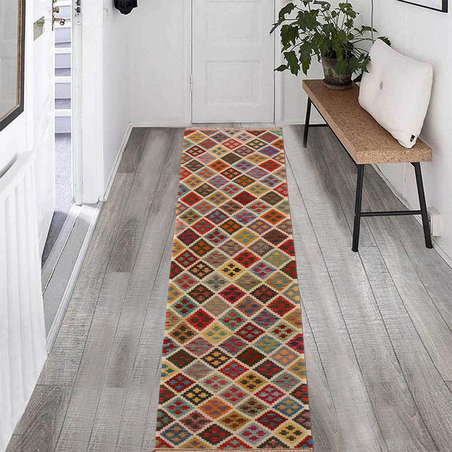 Hand Knotted Flatweave Kilim Runner 2' 6" x 9' 9" ft / 75 x 296 cm - No. P34294