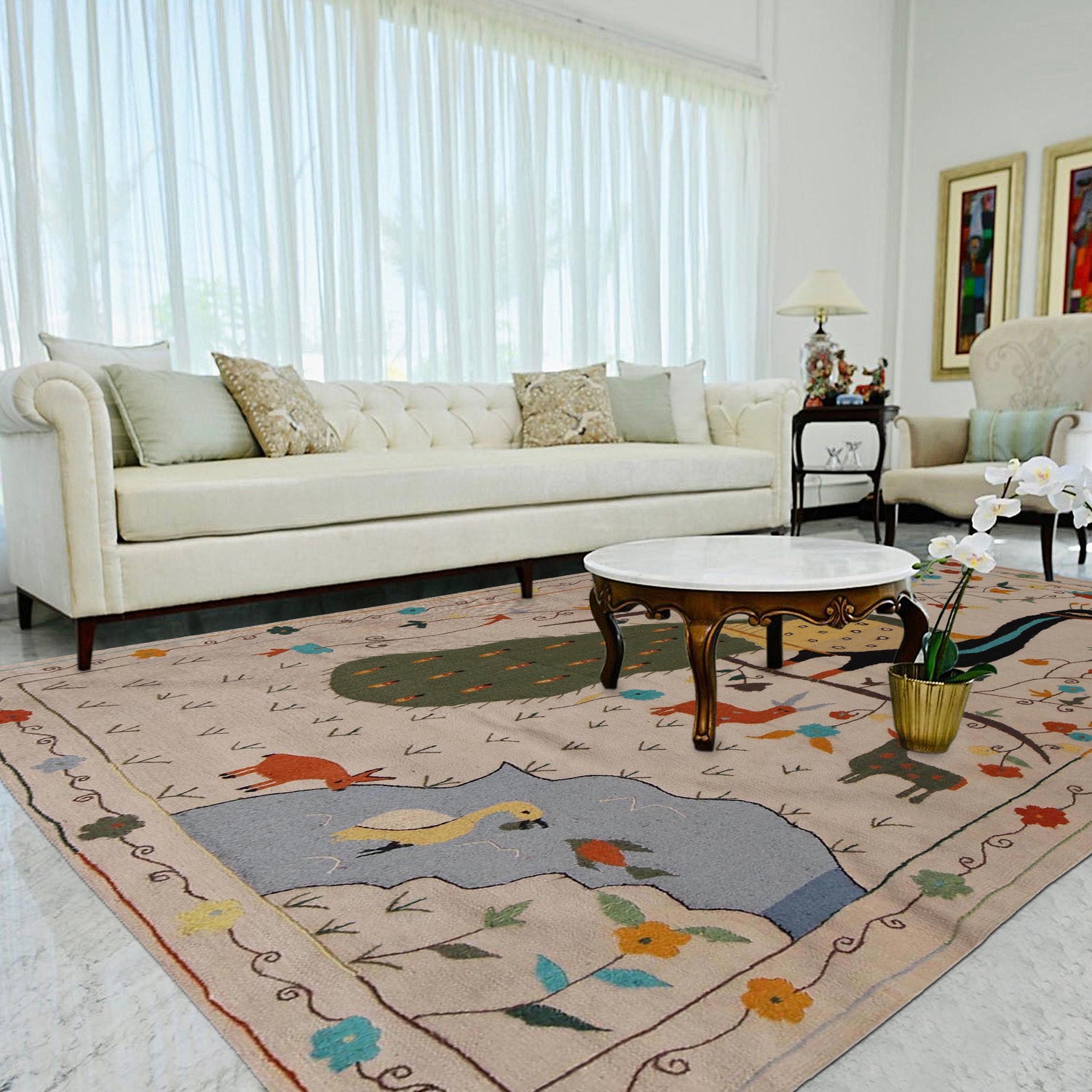 Pakistani Embroidery Kilim 5' 5" x 7' 9" ft / 165 x 236 cm - No. P34392