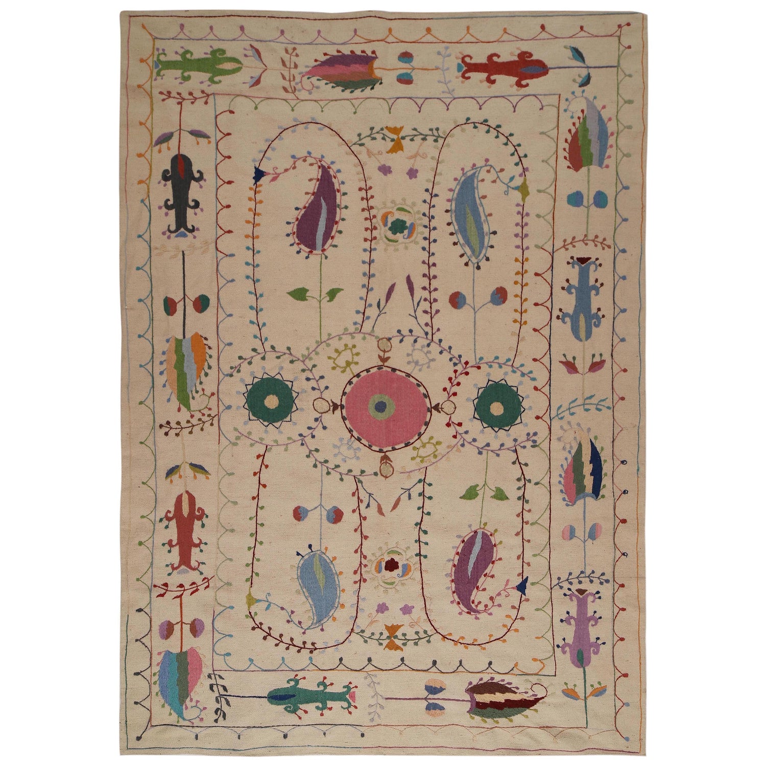 Hand Knotted Embroidery Kelim 6' 7" x 9' 9" ft / 201 x 296 cm - No. P34394