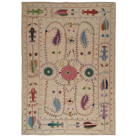 Hand Knotted Embroidery Kelim 6' 7" x 9' 9" ft / 201 x 296 cm - No. P34394