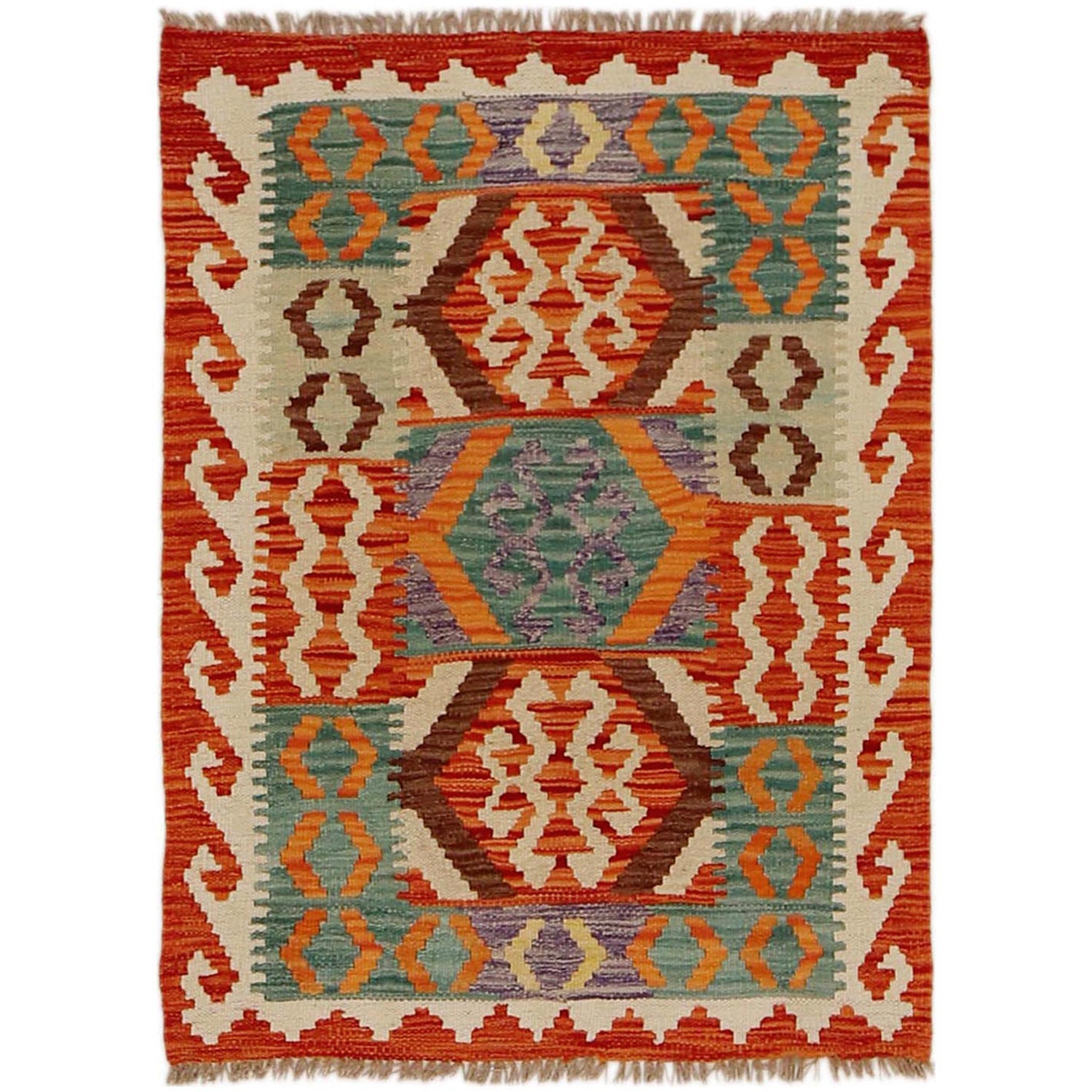 Handmade Turkish Design Wool Kilim 2' 9" x 3' 9" ft / 84 x 114 cm - No. P34892