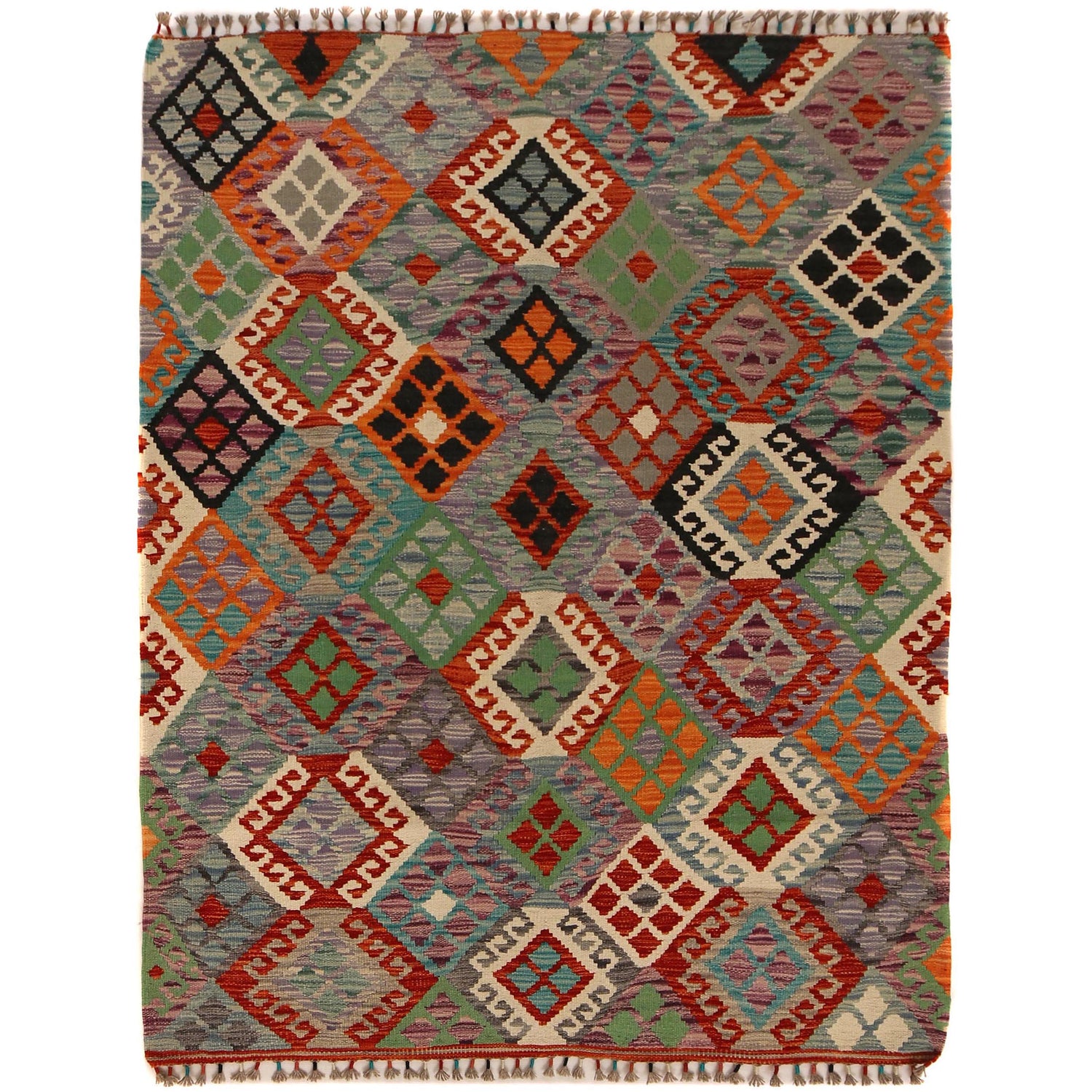 Hand Knotted Afghan Style Kilim 4' 4" x 5' 9" ft / 133 x 174 cm - No. P34897
