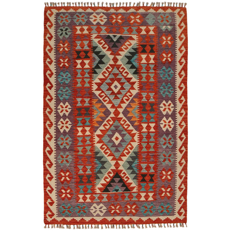 Hand Knotted Afghan Style Kilim 4' 0" x 6' 1" ft / 123 x 186 cm - No. P34900
