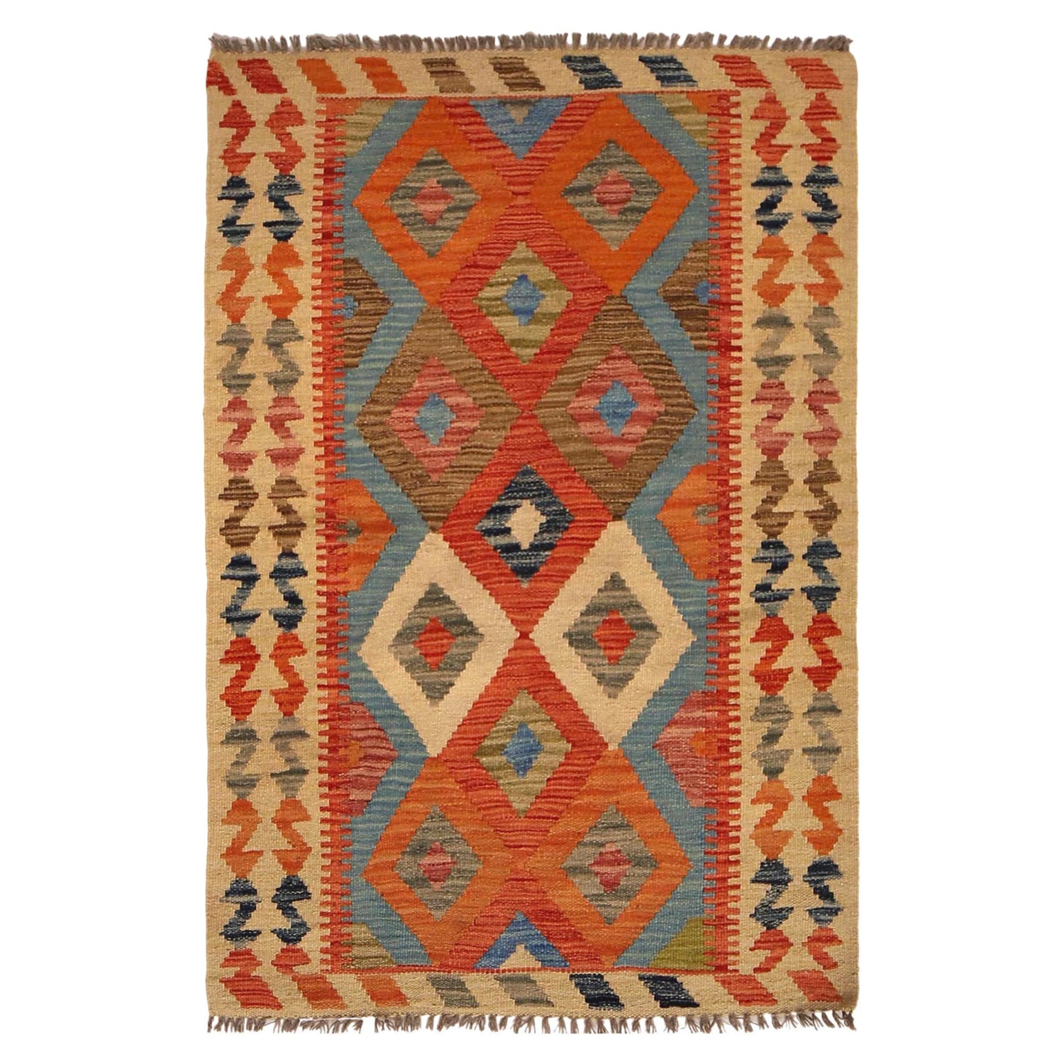 Hand Knotted Afghan Style Kilim 2' 9" x 4' 1" ft / 84 x 125 cm - No. P34911