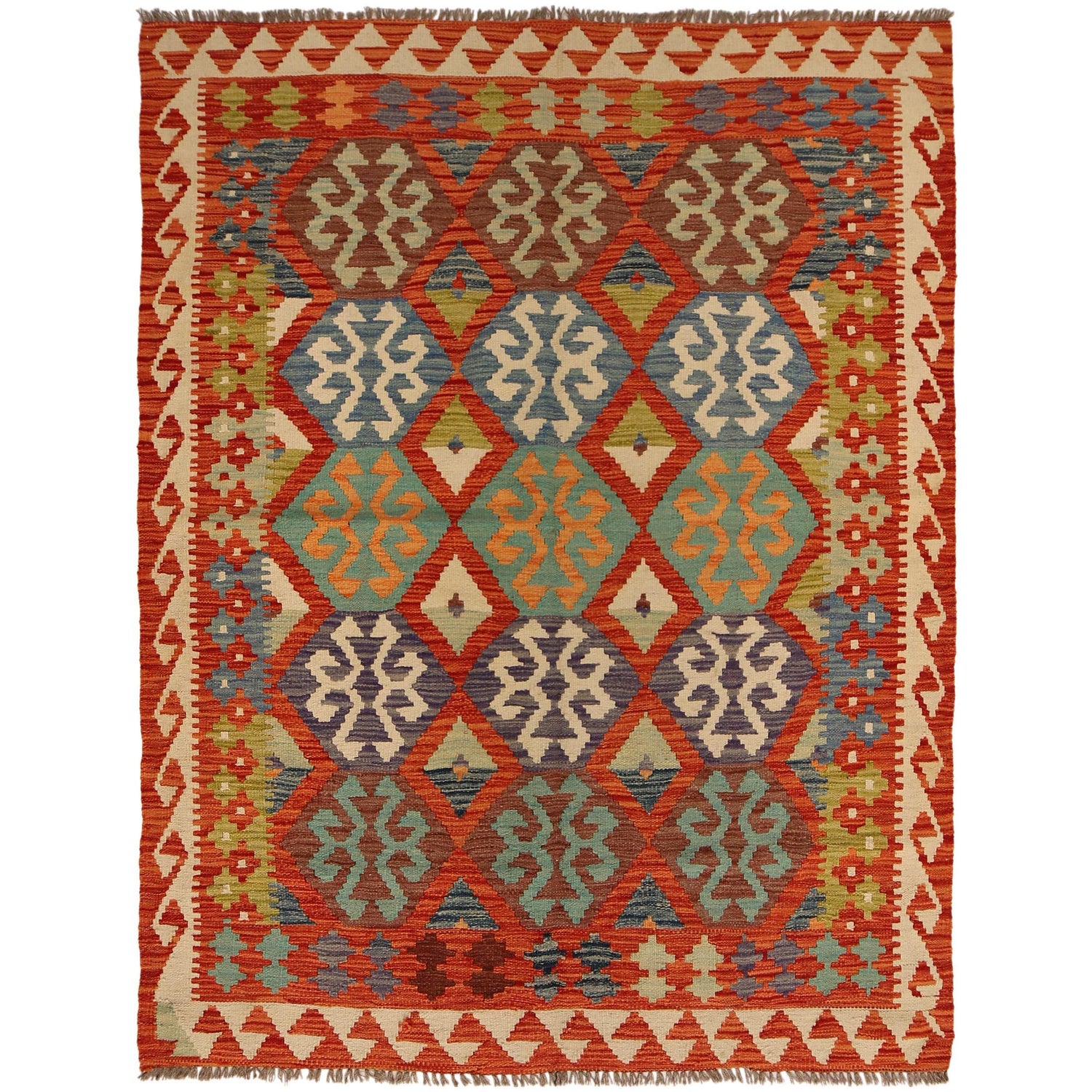 Handmade Vegetable Kilim 5' 1" x 6' 9" ft / 156 x 205 cm - No. P34912