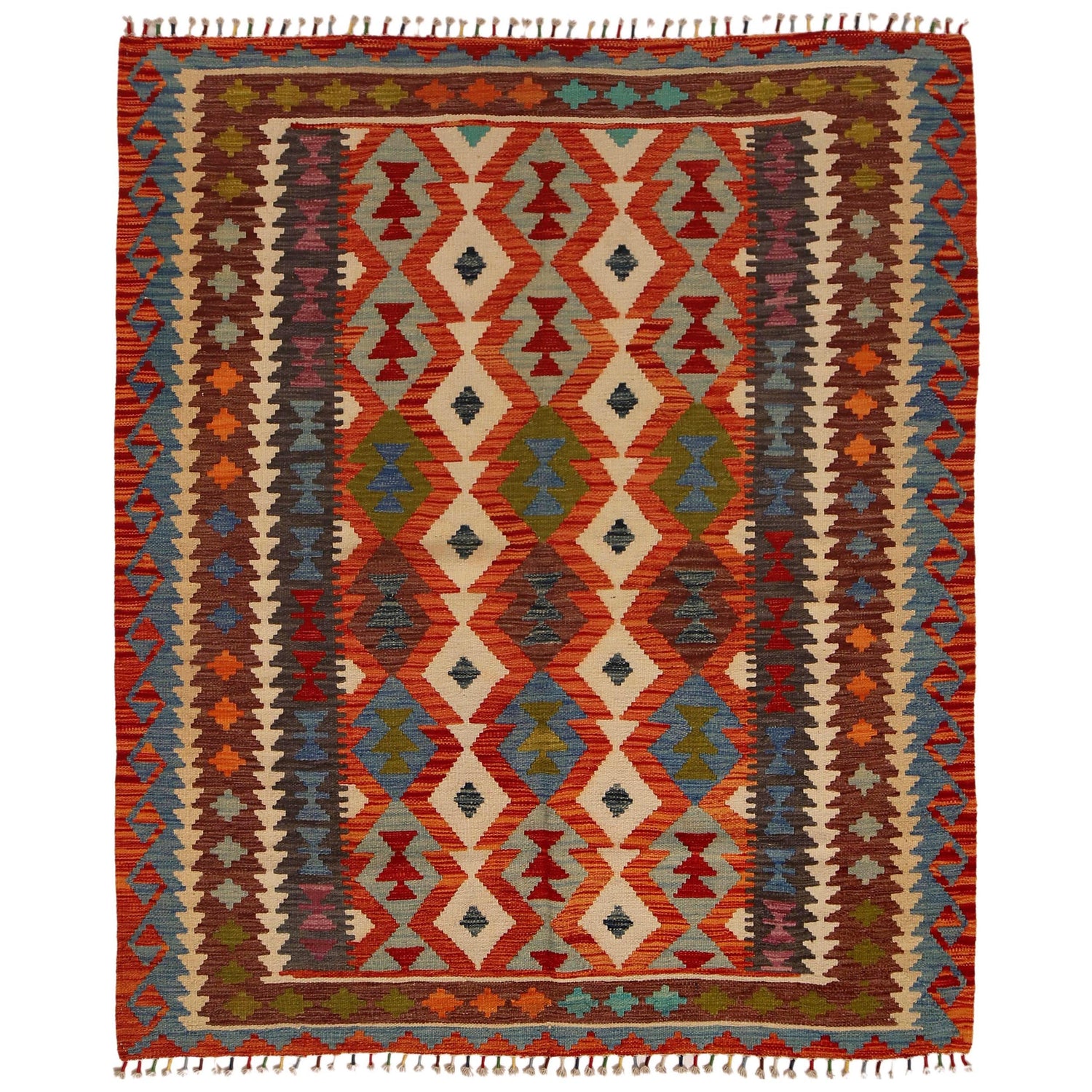 Handmade Vegetable Kelim 5' 1" x 6' 2" ft / 156 x 187 cm - No. P34913