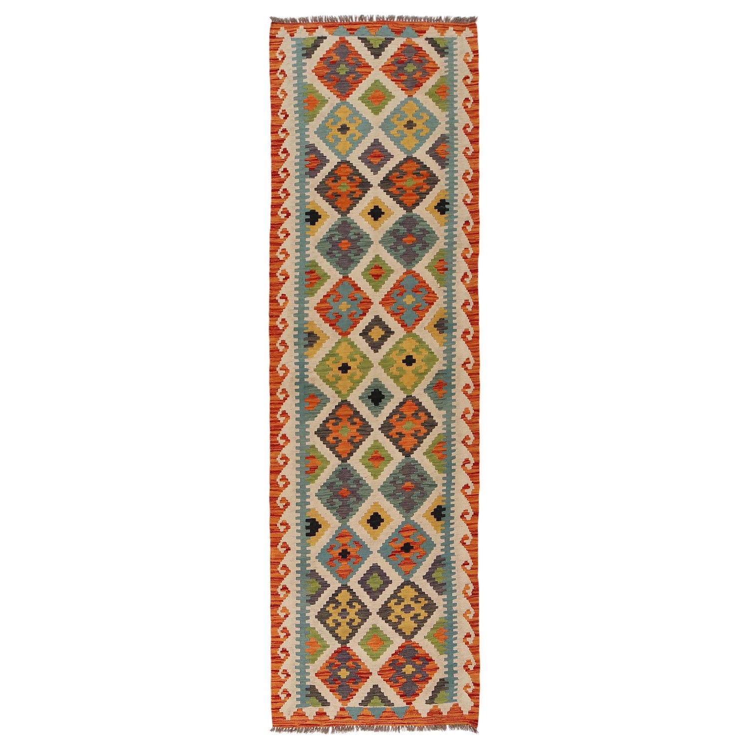 Hand Knotted Afghan Style Kilim Runner 2' 8" x 9' 7" ft / 81 x 292 cm - No. P34916