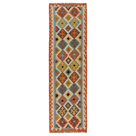 Hand Knotted Afghan Style Kilim Runner 2' 8" x 9' 7" ft / 81 x 292 cm - No. P34916