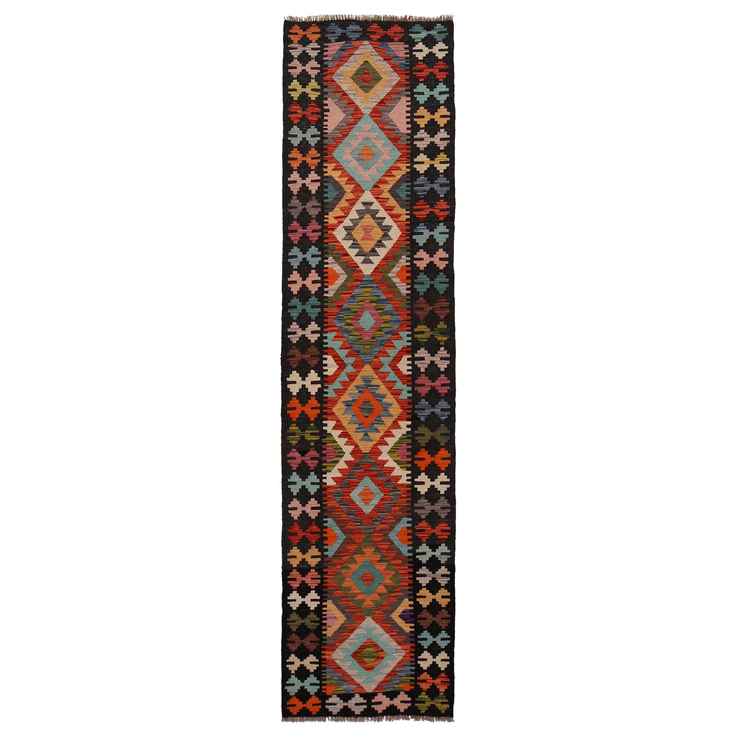 Handmade Afghan Vegetable Kilim Runner 2' 3" x 9' 10" ft / 69 x 300 cm - No. P34918
